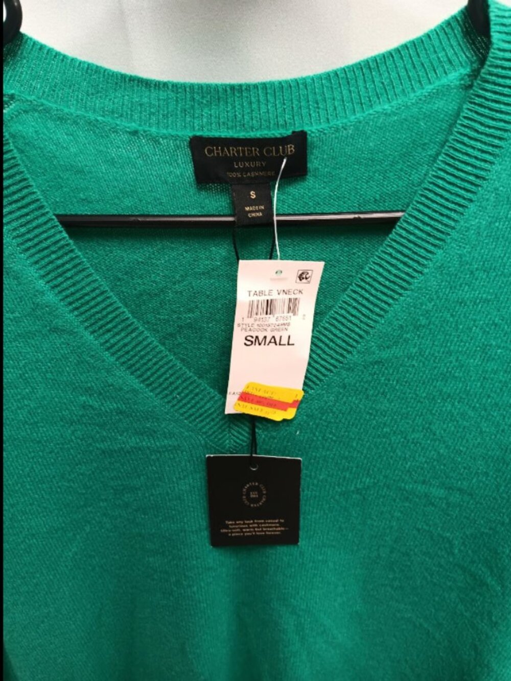 Women's Charter Club Green V-Neck Sweater Size Small ORG $159 NWT - Picture 4 of 5